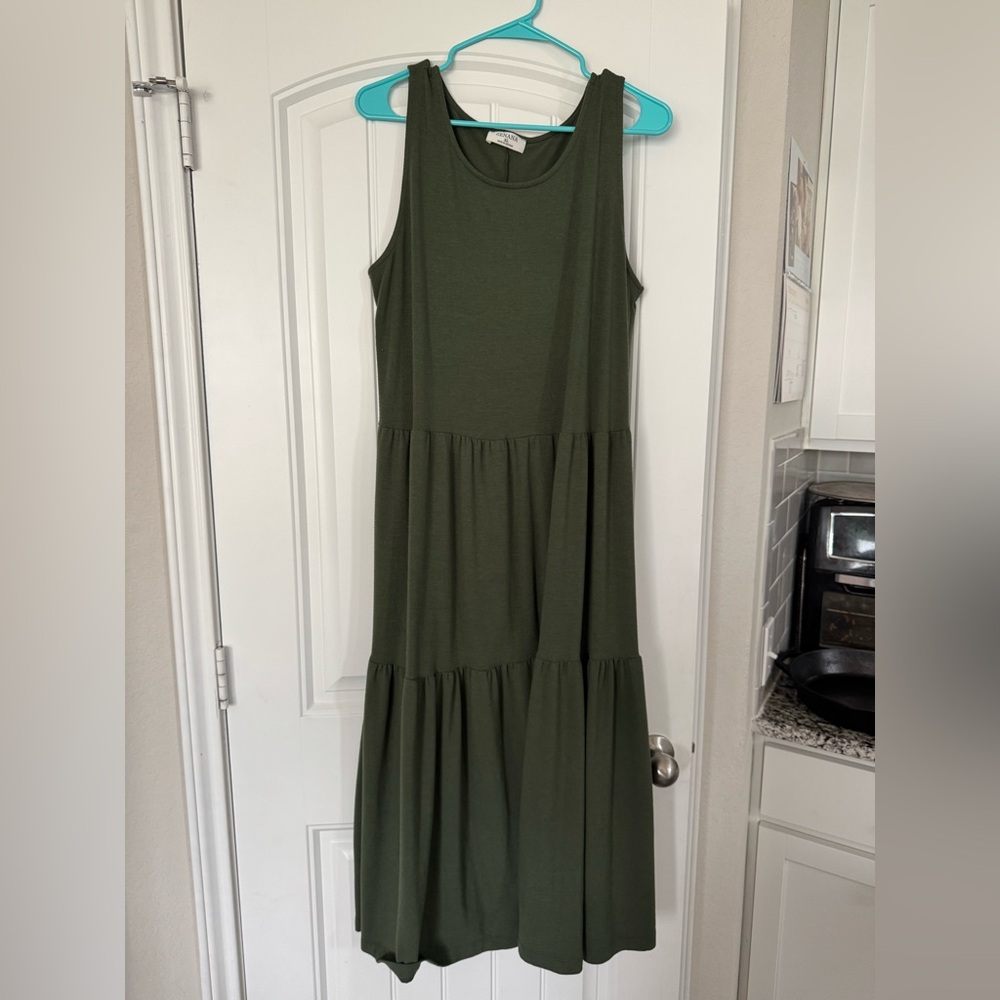Zenana Olive Green Tiered Midi Dress